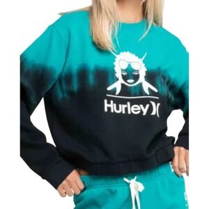 Hurley Sweatshirt Women's‎ S Black Green Surf Cropped Pullover Tie Dye Junior